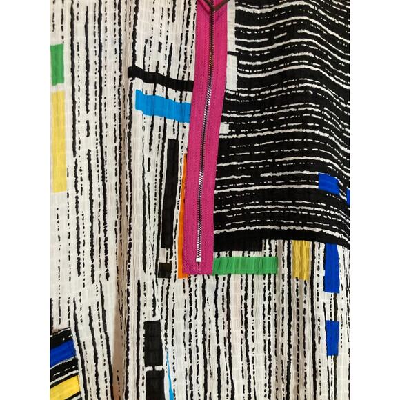 Multiples Artsy Top Womens Medium Colorful Retro Stripes Asymmetric Hem Zip Up - Picture 3 of 13